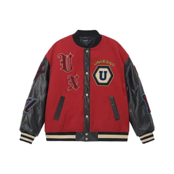 UNVESNO Puffer Jacket Unisex Flame Red & Black Leather