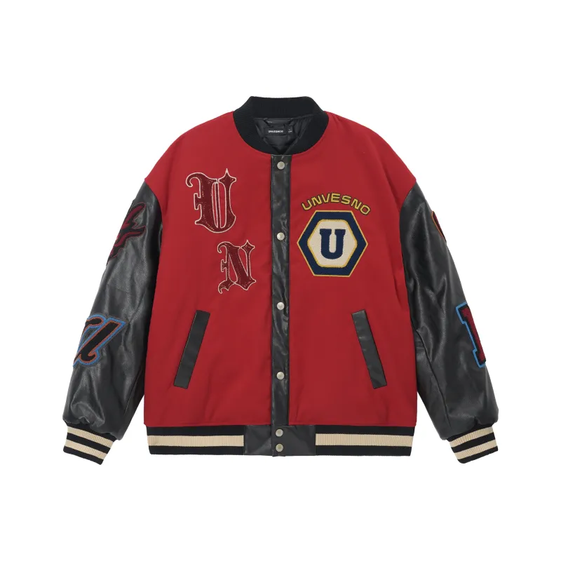 UNVESNO Puffer Jacket Unisex Flame Red & Black Leather-0
