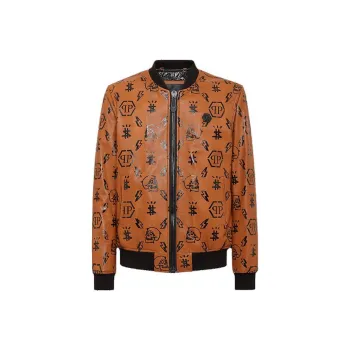 PHILIPP PLEIN Leather Jacket Men's Orange