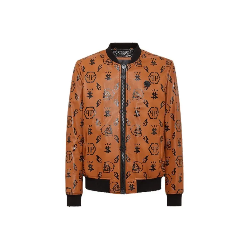 PHILIPP PLEIN Leather Jacket Men's Orange-0