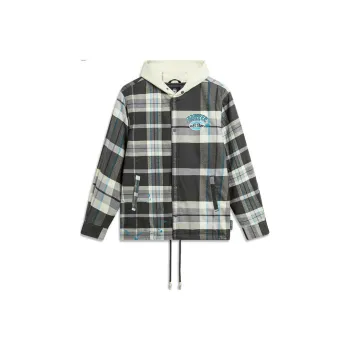LiNing Badfive Puffer Jacket Men's Gray Green Plaid