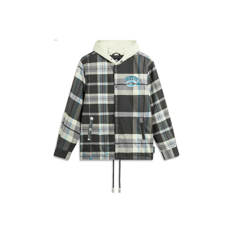 LiNing Badfive Puffer Jacket Men's Gray Green Plaid-0