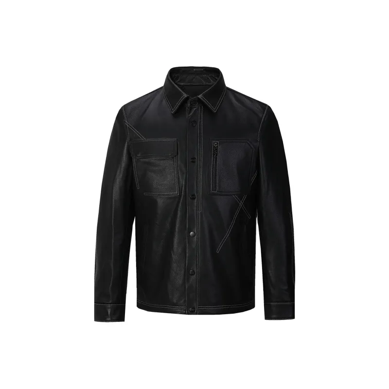 DAVID NAMAN Leather Jackets Men Black-0