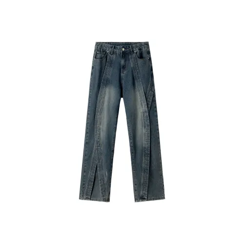 PILOTDRAGON Loose Fit Casual Straight Fit Jeans Unisex Dark Blue