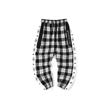 GENANX Knitted Sweatpants Unisex Black White Plaid