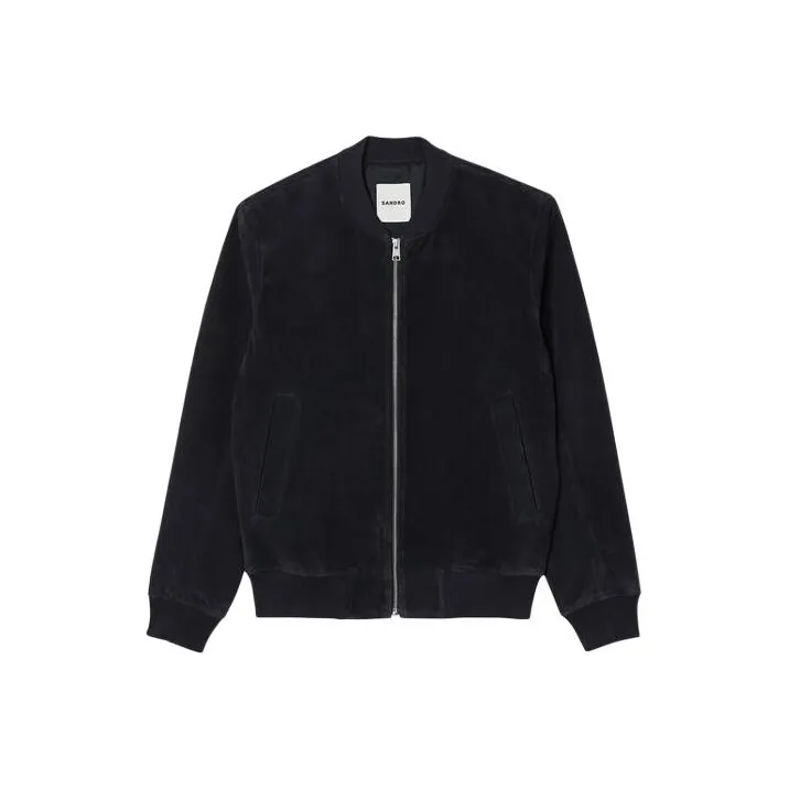 Sandro Suede Leather Jacket Jackets Coats Men's Black-0