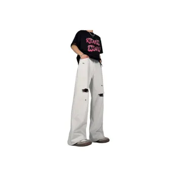 HELEH Jeans Unisex Blue Yarn White