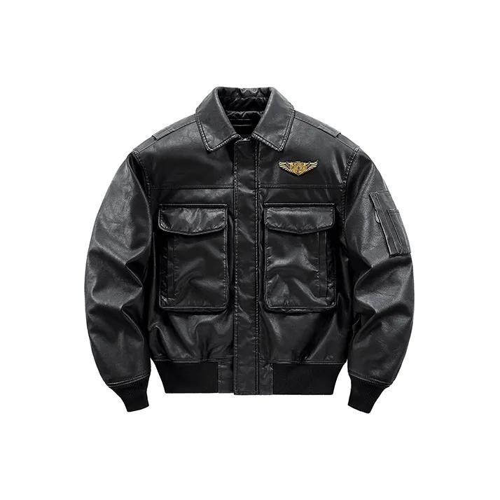 VIP Solid Color Badge Embroidery Padded Thickened Loose Fit Lapel Pilot Warm Puffer Jacket Unisex-0