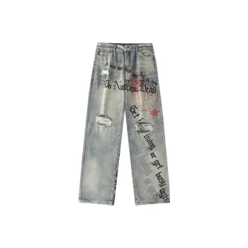 DNBH Hand drawn Doodle Series Jeans Unisex Vintage Blue