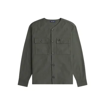 FRED PERRY Collarless Overshirt Jackets Coats Men's Dark Green