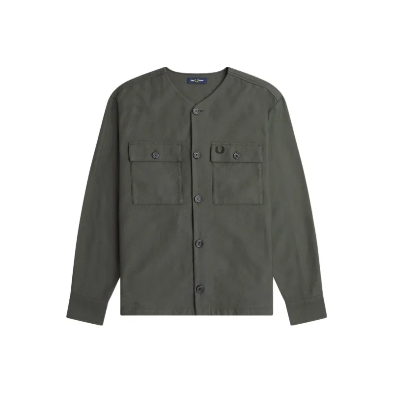 FRED PERRY Collarless Overshirt Jackets Coats Men's Dark Green-0