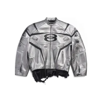 Balenciaga SS24 Leather Jacket Loose Fit Unisex Silver