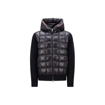 Moncler FW23 Padded Wool Hoodie Down Jacket Men's Marine Blue