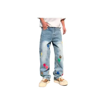 BLANC & ECLARE Loose Fit Wide Leg American Comfortable Slimming Jeans Unisex Blue