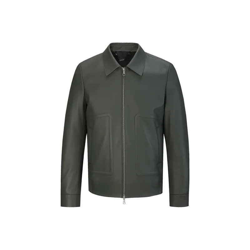 DAVID NAMAN Leather Jacket Men's Green-0