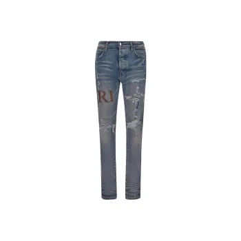 AMIRI Leather Stitch Logo Clay Indigo Jean