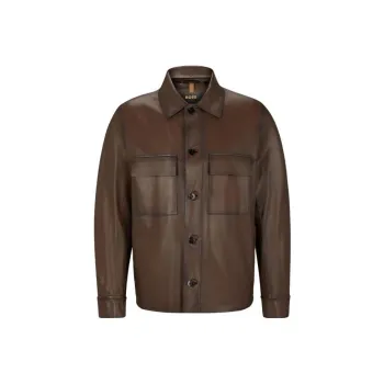 HUGO BOSS Leather Jackets Men Brown