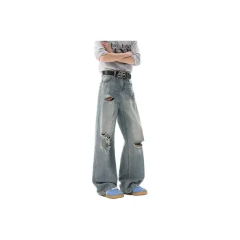 BLANC & ECLARE Straight Fit Draped Floor Length Jeans Men's