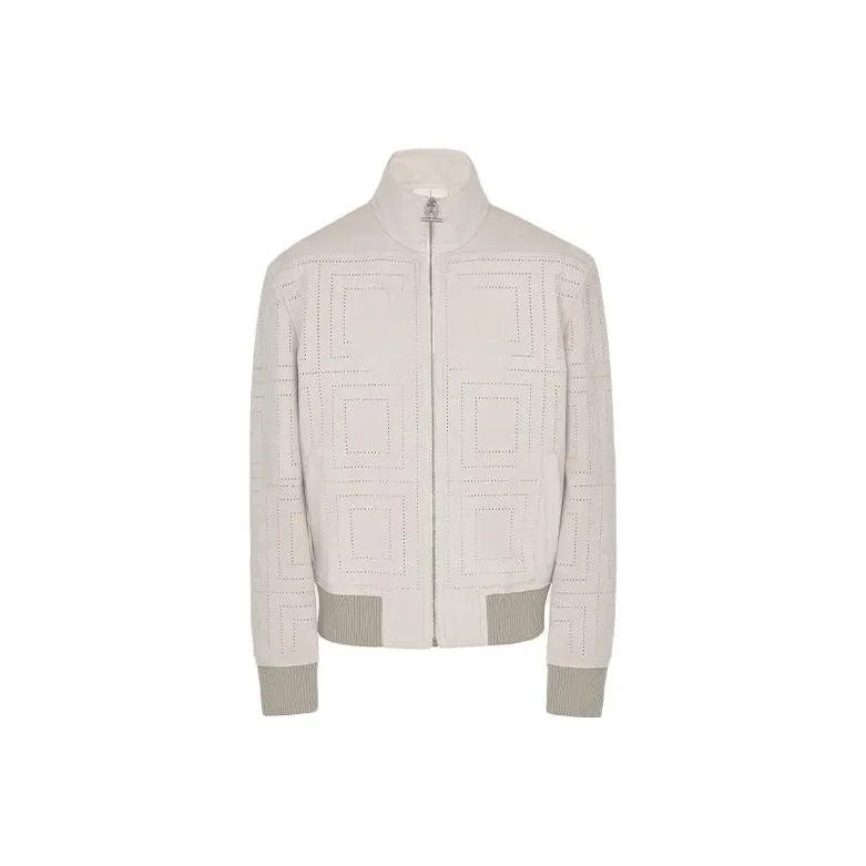 Ferragamo Leather Jackets Men Light Gray-0