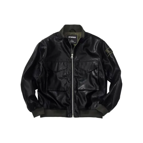 AKCLUB Leather Black jacket Men's Black