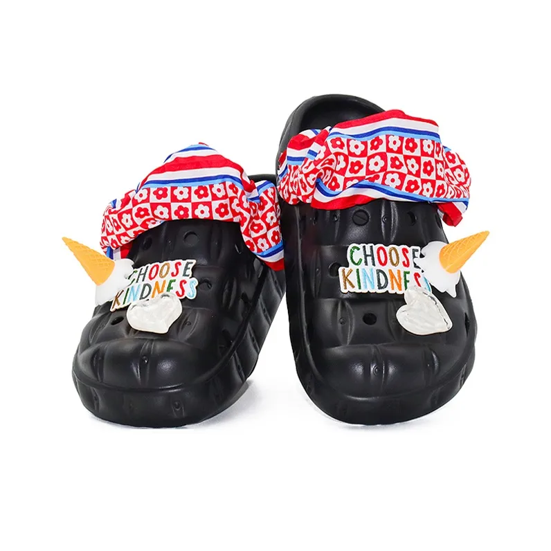 OUBT Creative Ice Cream, Floral Fabric, Exotic Charm Clogs Women's Black-3