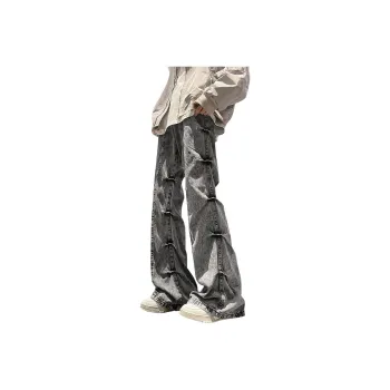 BLANC & ECLARE Wasteland Style Washable Pleated Bootcut Jeans Men's