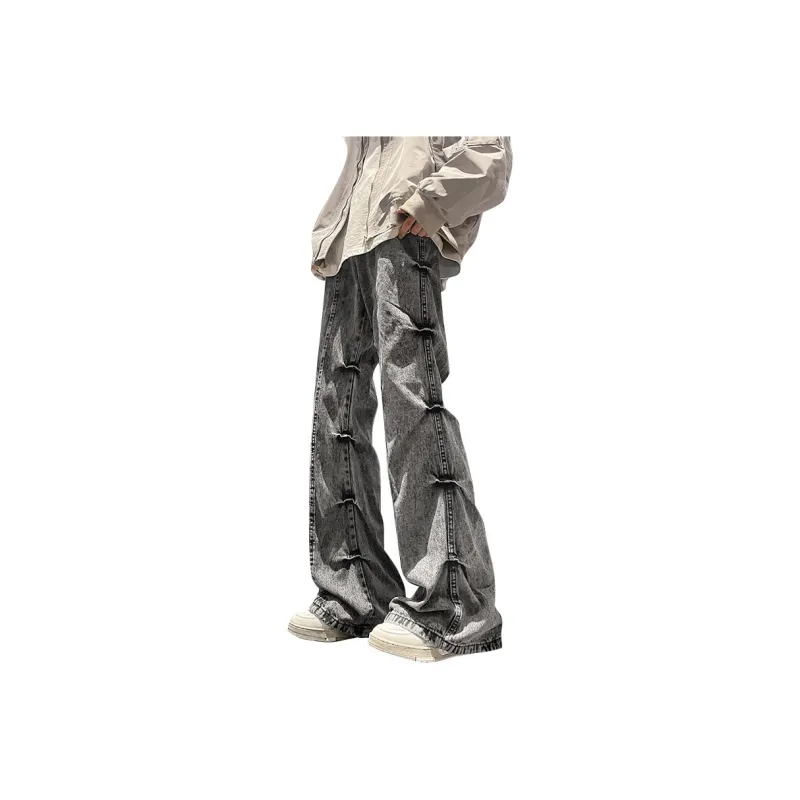BLANC & ECLARE Wasteland Style Washable Pleated Bootcut Jeans Men's-0