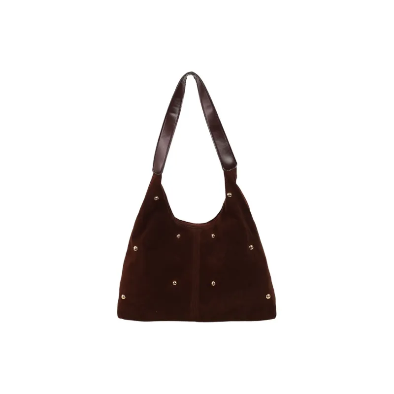Dusen Kangaroo Velour Shoulder Bag Women's Black/Red/Beige/Coffee/Brown-15