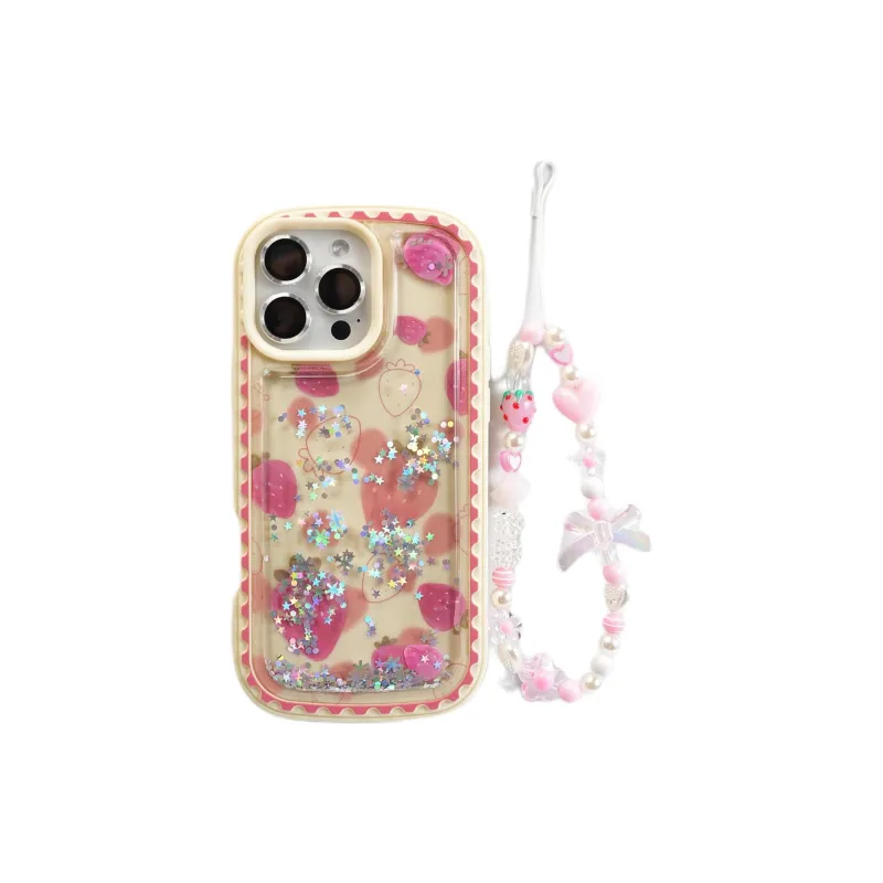 Sopi TPU Material Strawberry Glitter Stars Sand Phone Cases Compatible With IPhone 16/15 Pro Max/Apple 13/14 Pro/Max-1