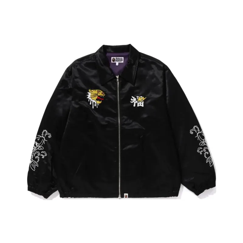 A BATHING APE Souvenir Embroidered Design Satin Jacket-0
