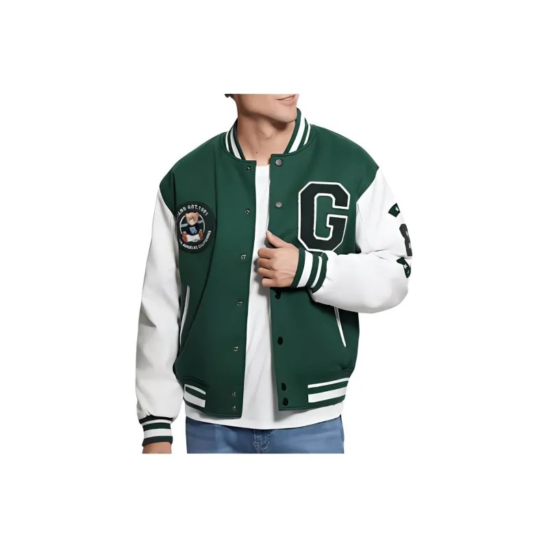 GUESS Bear Varsity Jacket Jackets Coats Men's Green-0