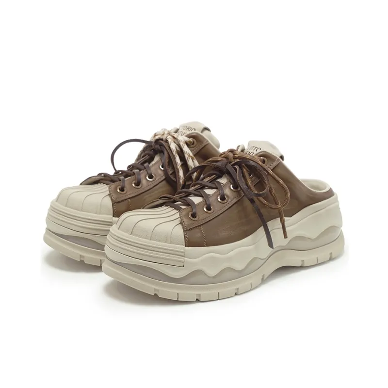 VITTORIO VENTURA Low Top Open Heel Skateboard Shoes Women's Brown-2