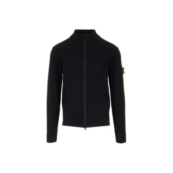 STONE ISLAND Logo Patch Zip Up Cardigan