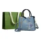Embroidered-Sky Blue+Shopping Bag