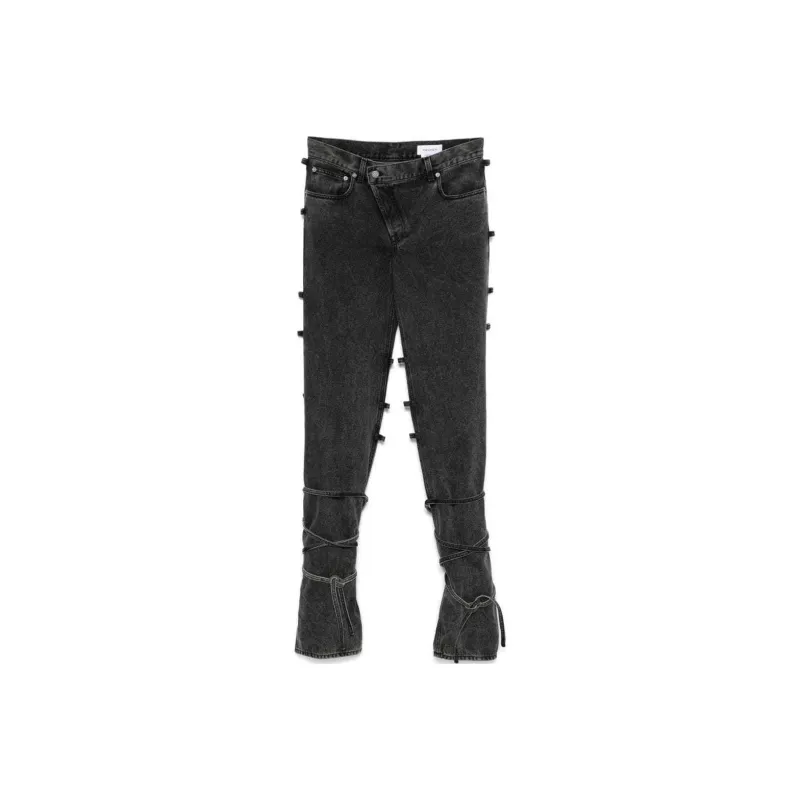 Alexander McQueen Wraparound Tied Asymmetric Button Jeans-0