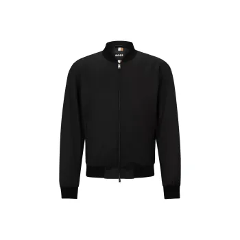 HUGO BOSS Zip-Up Jacket In Virgin-Wool Serge Jackets Coats Men's Black