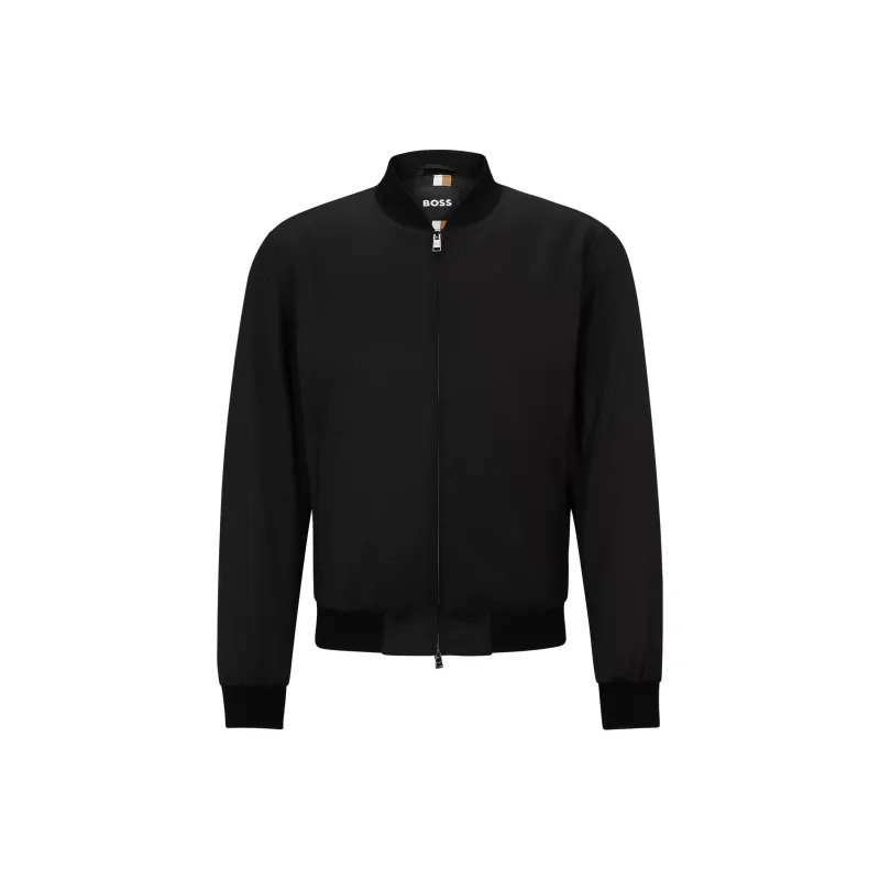 HUGO BOSS Zip-Up Jacket In Virgin-Wool Serge Jackets Coats Men's Black-0