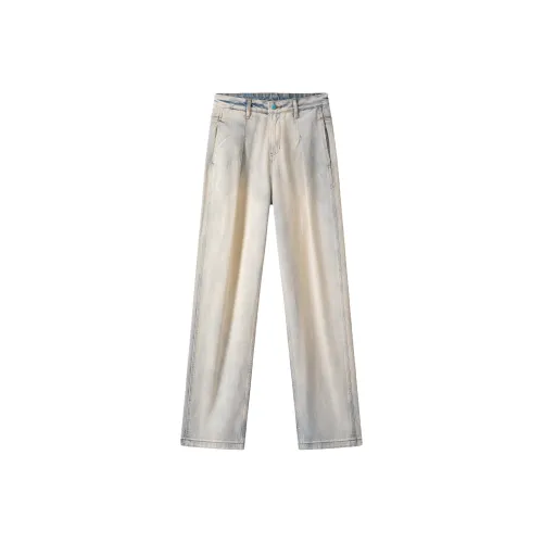 BLANC & ECLARE Pleated White Whipped High End Design Scissor Pants Casual Versatile Jeans Unisex