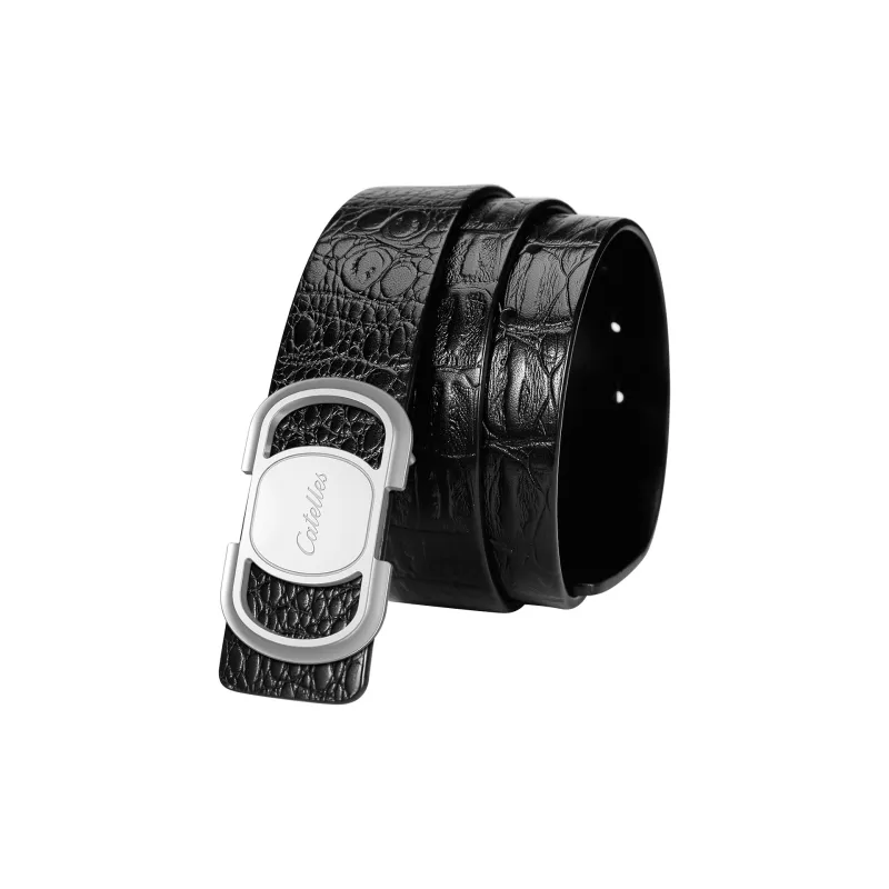 CATELLES Crocodile effect Top Layer Cowhide Leather Belts Men's 3.5cm-1