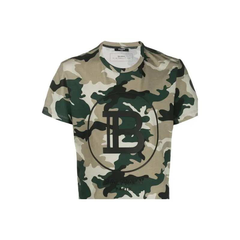 BALMAIN SS22 T Shirt Men's Green Camouflage-4
