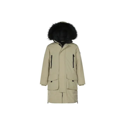 ARMANI EXCHANGE Solid Color Hooded Mid Length Puffer Jacket Men's Slate Green