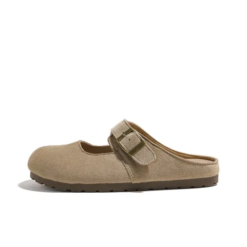 HUANQIU Quiet Abrasion Resistant Closed Toe Slippers Women's Brown