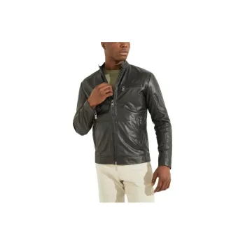 GUESS Leather Biker Jacket Jackets Coats Men's Black