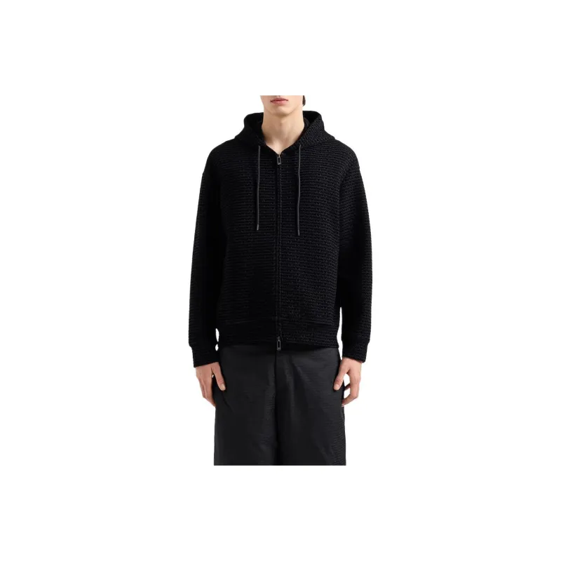 EMPORIO ARMANI Logo Flocked Zip Up Drawstring Hoodie-0