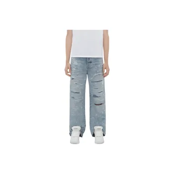 AMIRI Crystal Embellished Repaired Baggy Jean Jeans Men's Blue