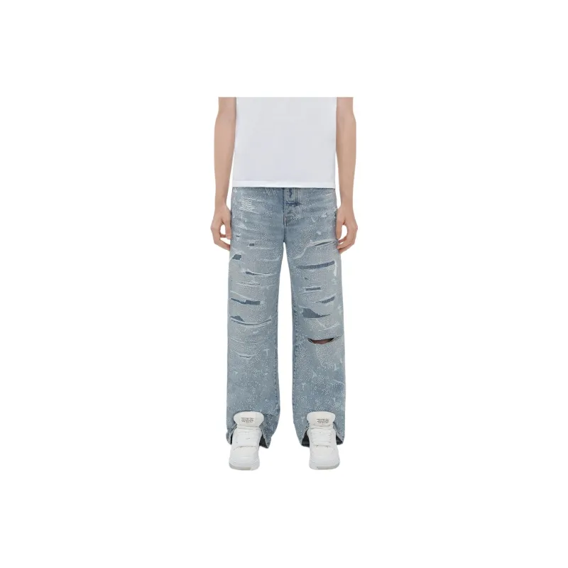 AMIRI Crystal Embellished Repaired Baggy Jean Jeans Men's Blue-0