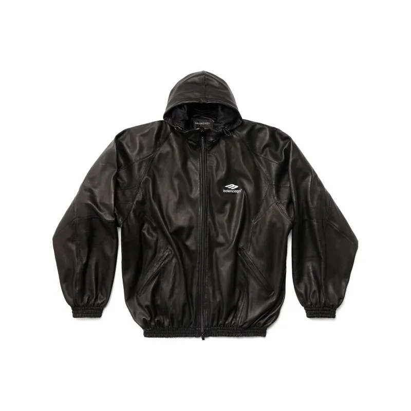 Balenciaga Leather Jacket Loose Fit Style Unisex Black-0
