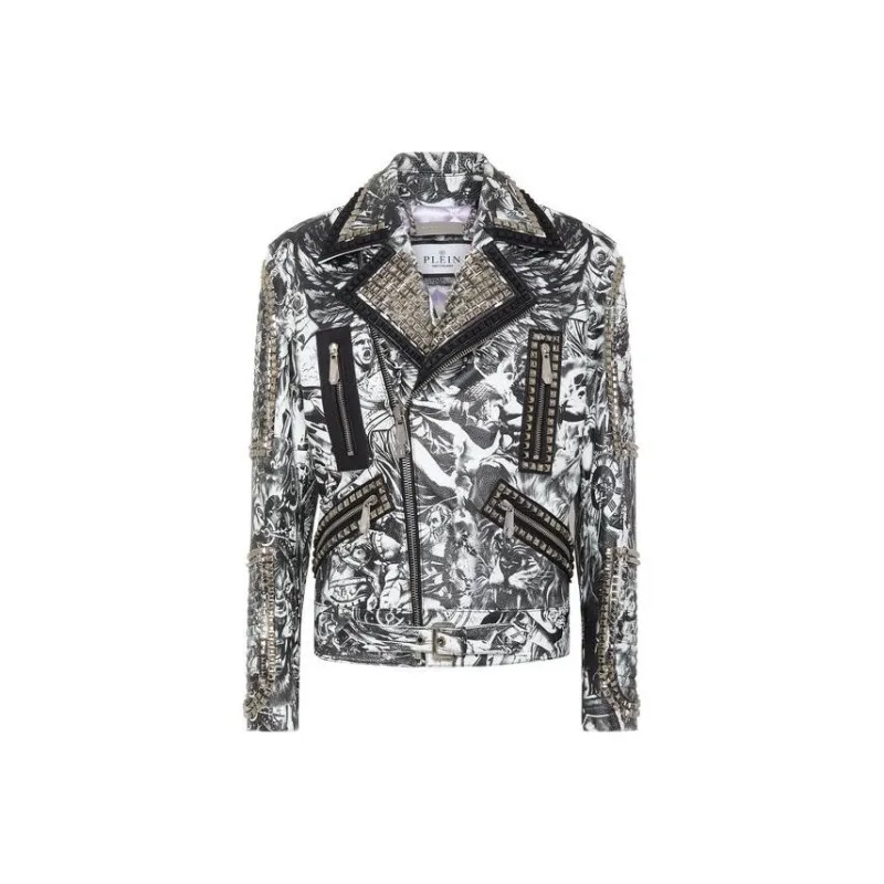 PHILIPP PLEIN Tattoo print Biker Jacket-0