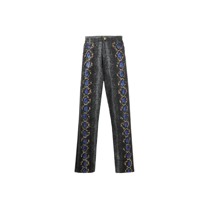 VERSACE Python Print Studded Jeans-0