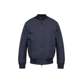 EMPORIO ARMANI Reversible Down Jacket With A Bomber Jacket Collar In Jacquard Nylon With All over Lettering